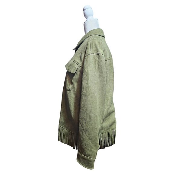 Canyon Retreat olive green faux suede south western fringe tassels jacket size M - Picture 5 of 10